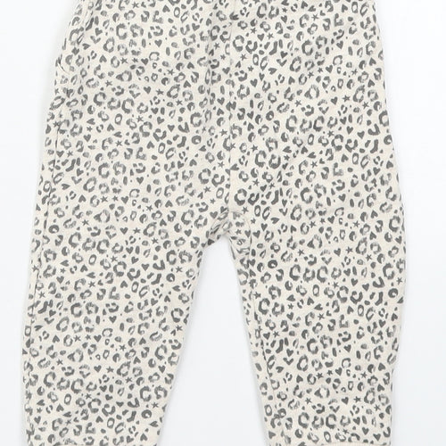 George Girls Beige Animal Print Cotton Sweatpants Trousers Size 6-9 Months