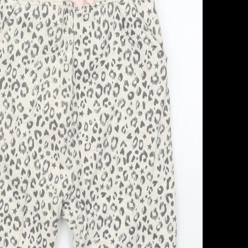 George Girls Beige Animal Print Cotton Sweatpants Trousers Size 6-9 Months