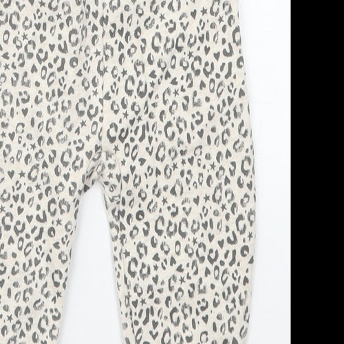 George Girls Beige Animal Print Cotton Sweatpants Trousers Size 6-9 Months