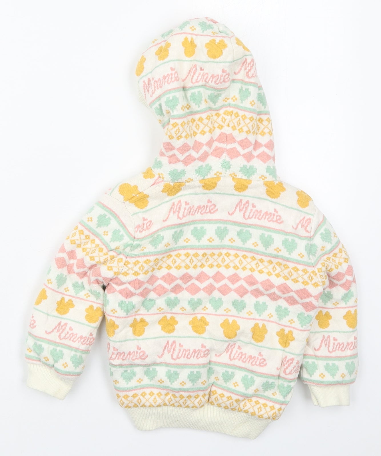 George Girls Multicoloured High Neck Geometric Cotton Cardigan Jumper Size 2-3 Years  Button - Minnie Mouse