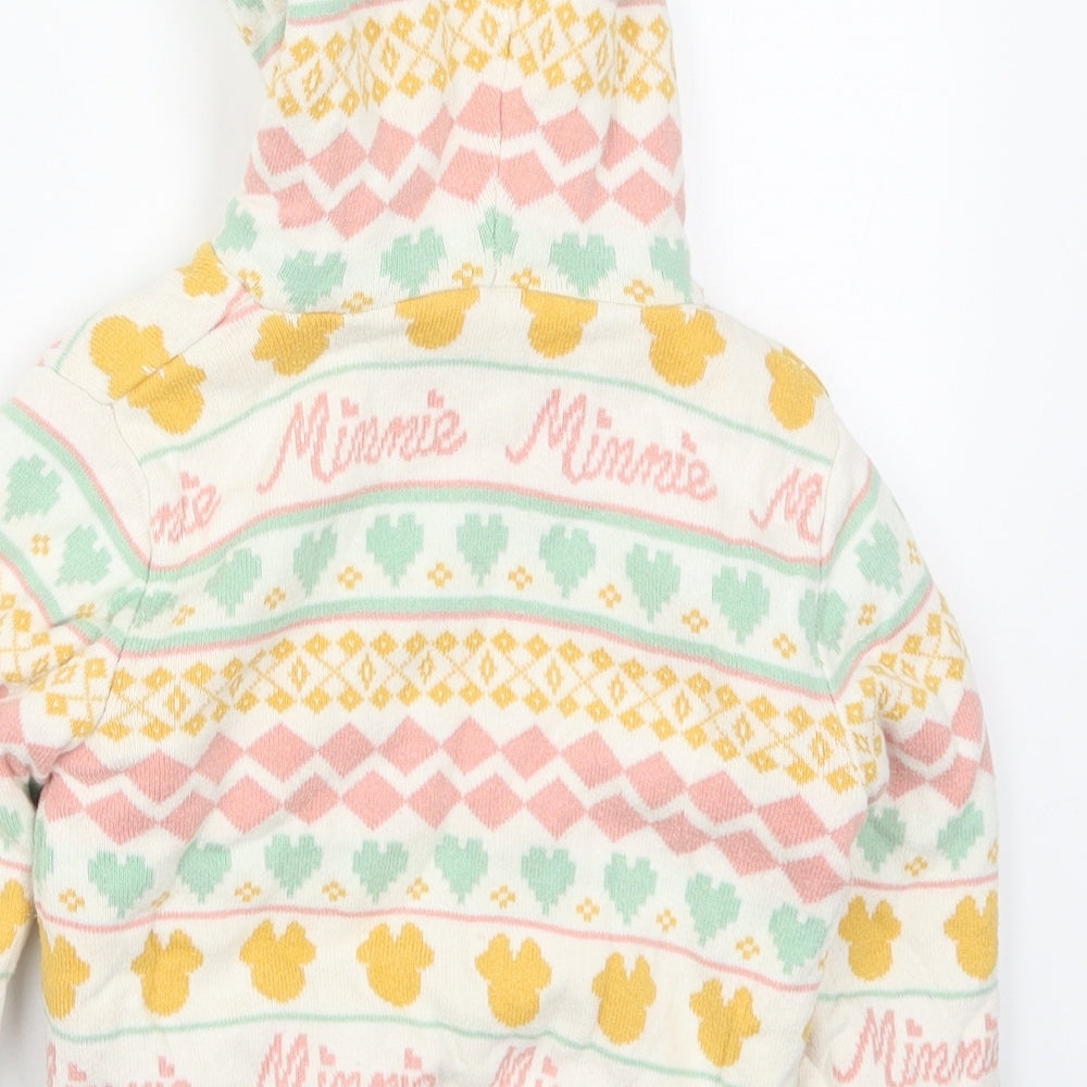 George Girls Multicoloured High Neck Geometric Cotton Cardigan Jumper Size 2-3 Years  Button - Minnie Mouse