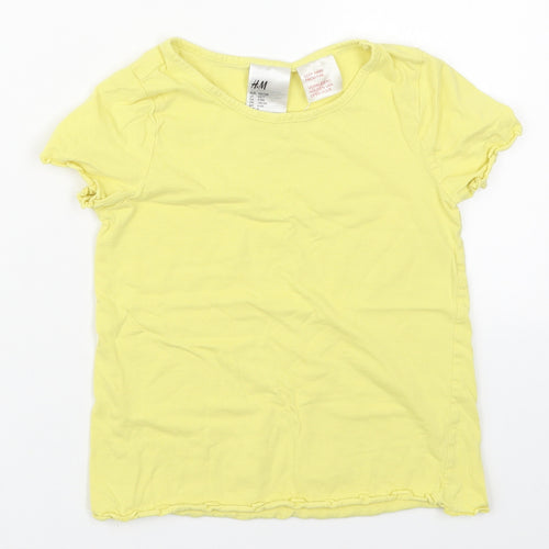 H&M Girls Yellow  Cotton Basic T-Shirt Size 6-7 Years Round Neck Pullover