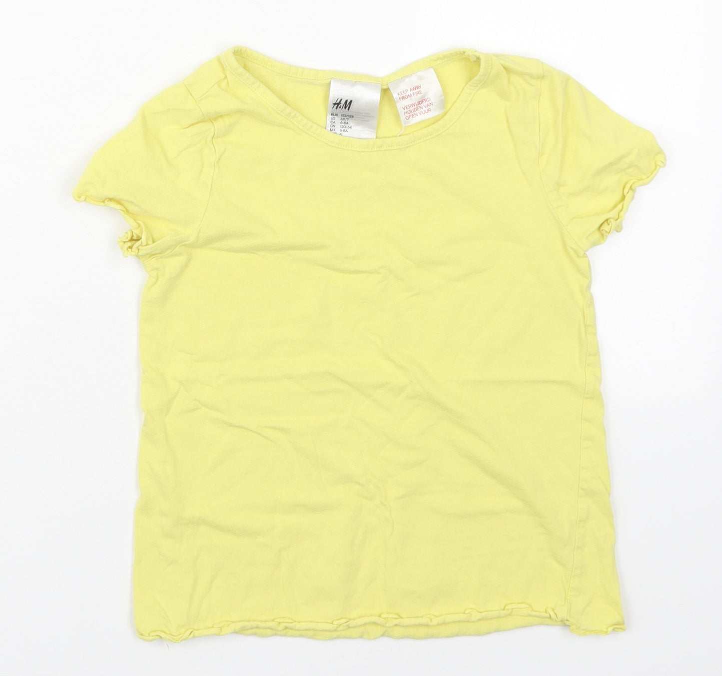 H&M Girls Yellow  Cotton Basic T-Shirt Size 6-7 Years Round Neck Pullover