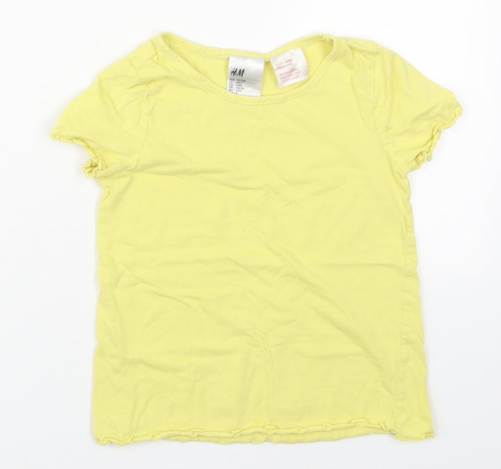 H&M Girls Yellow  Cotton Basic T-Shirt Size 6-7 Years Round Neck Pullover