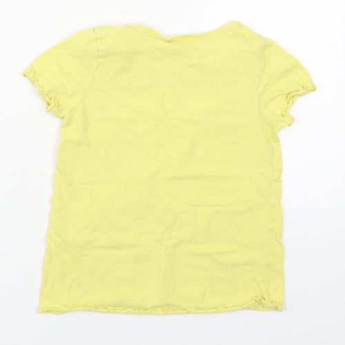 H&M Girls Yellow  Cotton Basic T-Shirt Size 6-7 Years Round Neck Pullover