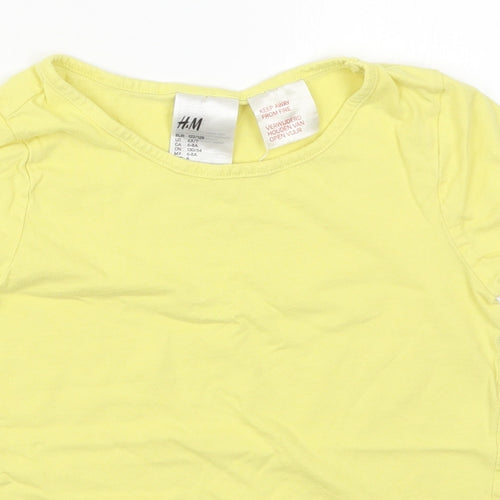 H&M Girls Yellow  Cotton Basic T-Shirt Size 6-7 Years Round Neck Pullover