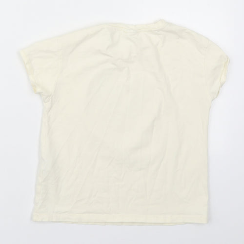 Zara Girls Ivory  Cotton Basic T-Shirt Size 7 Years Crew Neck Pullover - Heart