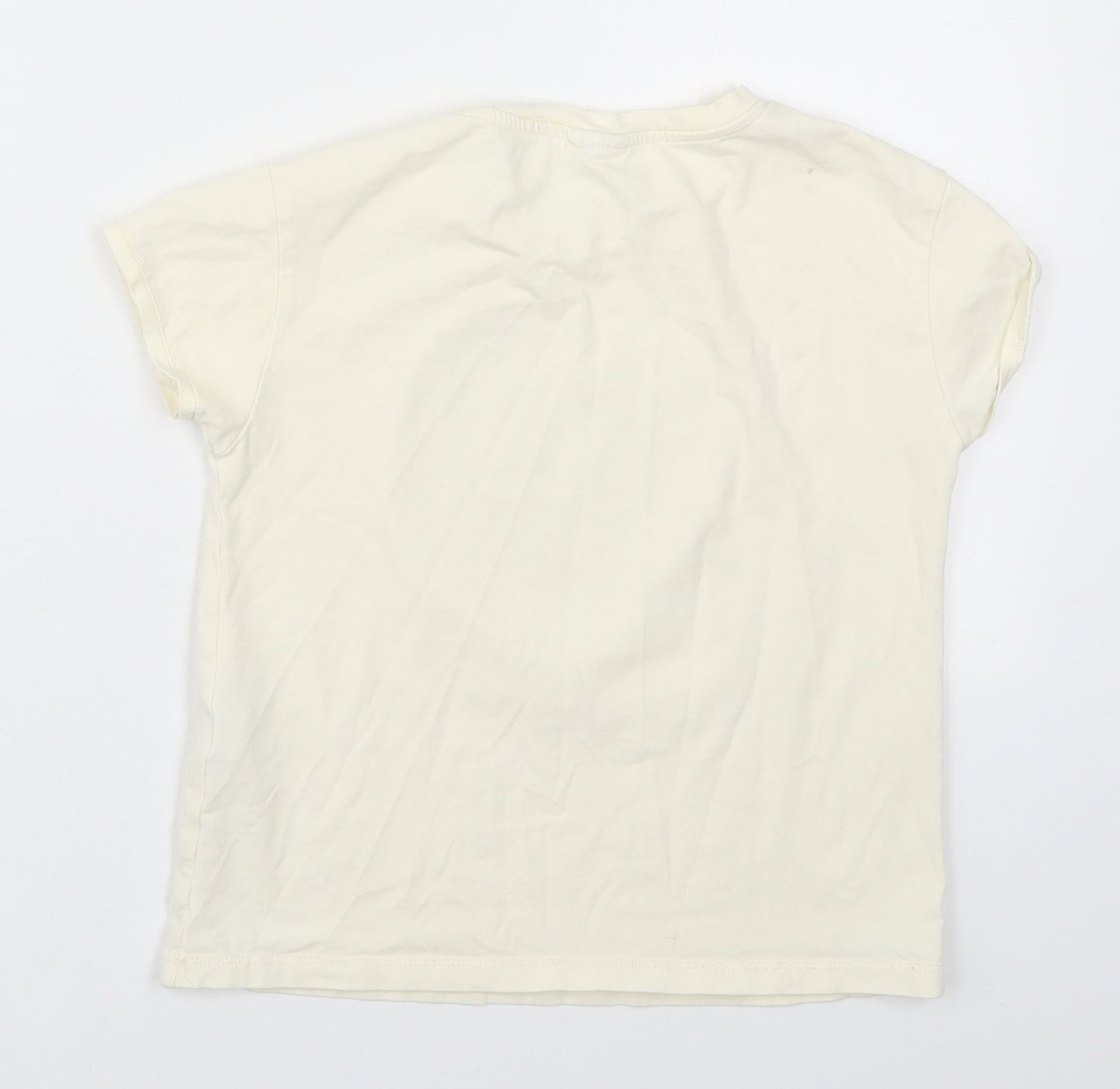 Zara Girls Ivory  Cotton Basic T-Shirt Size 7 Years Crew Neck Pullover - Heart