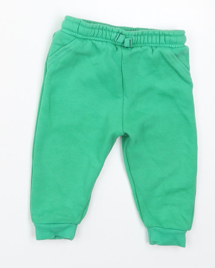 Fred & Flo Boys Green Cotton Sweatpants Trousers Size 9-12 Months Drawstring