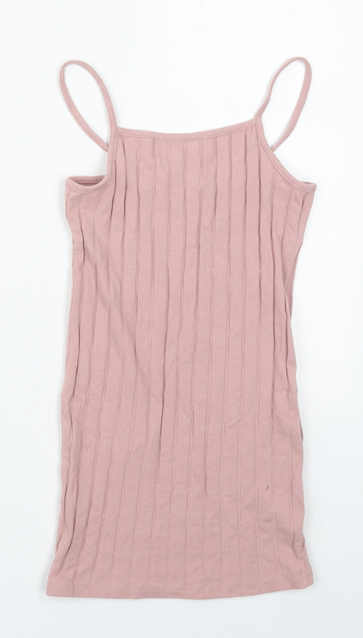 SheIn Girls Pink  Cotton Tank Dress  Size 8 Years  Round Neck Pullover