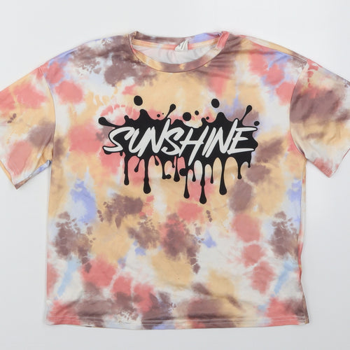 SheIn Girls Multicoloured  Polyester Basic T-Shirt Size 8 Years Crew Neck Pullover - Sunshine