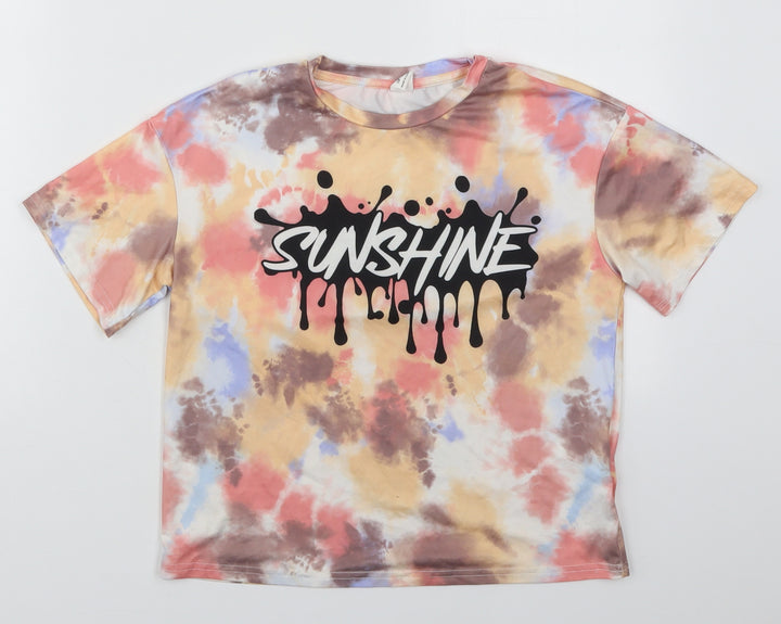 SheIn Girls Multicoloured Polyester Basic T-Shirt Size 8 Years Crew Neck Pullover - Sunshine