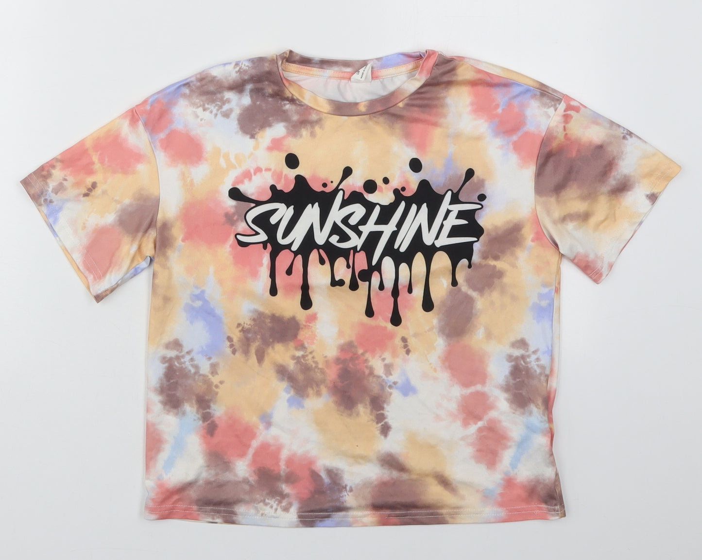 SheIn Girls Multicoloured  Polyester Basic T-Shirt Size 8 Years Crew Neck Pullover - Sunshine