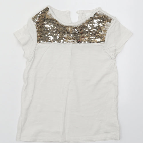 NEXT Girls White  Cotton Basic T-Shirt Size 7 Years Round Neck Pullover