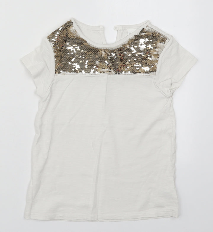 NEXT Girls White Cotton Basic T-Shirt Size 7 Years Round Neck Pullover