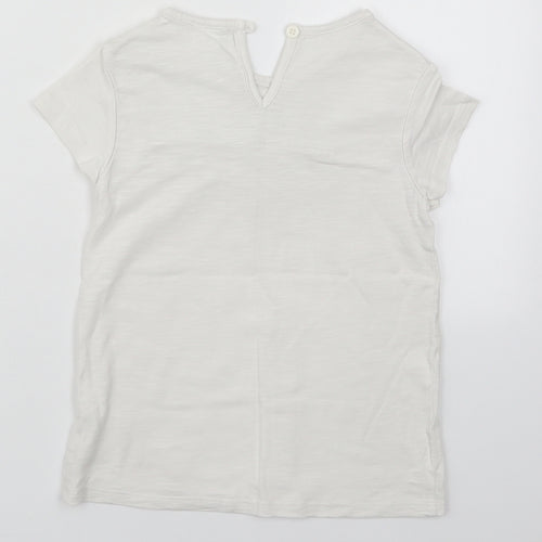 NEXT Girls White  Cotton Basic T-Shirt Size 7 Years Round Neck Pullover