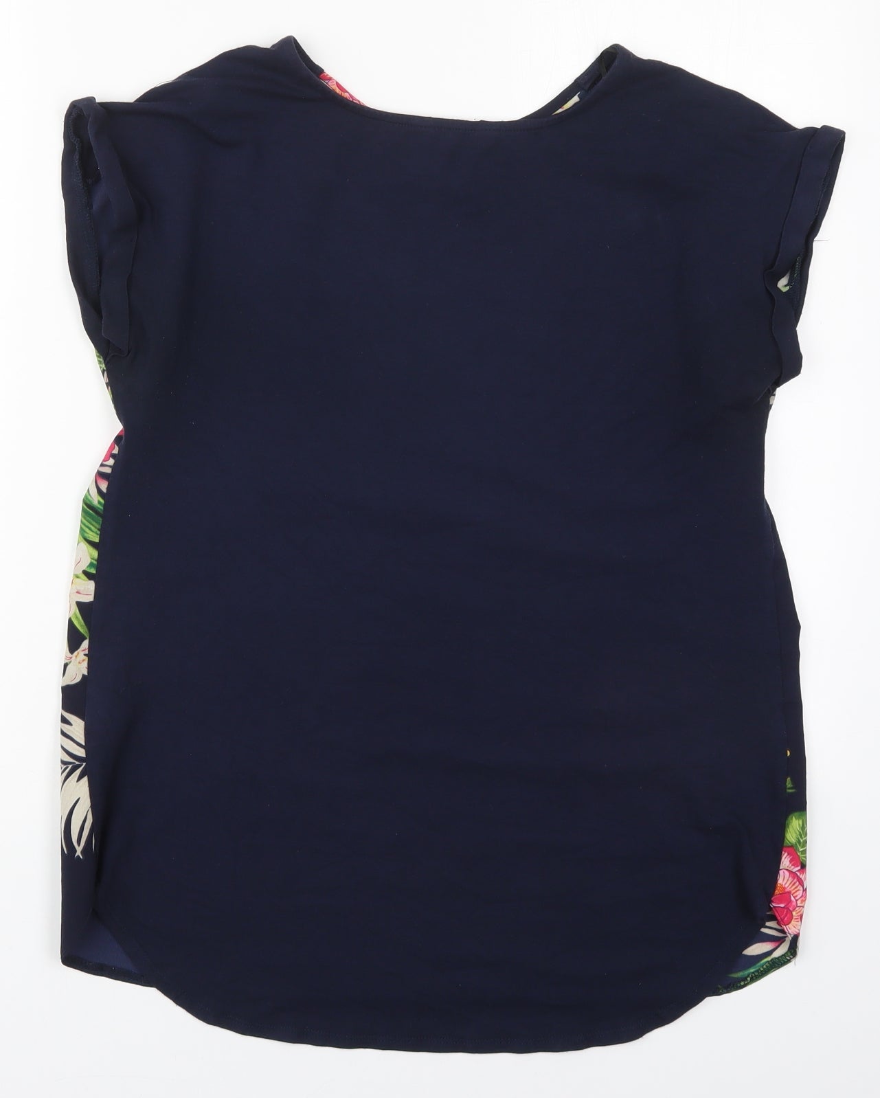 F&F Womens Blue Floral Viscose Basic T-Shirt Size 10 Round Neck