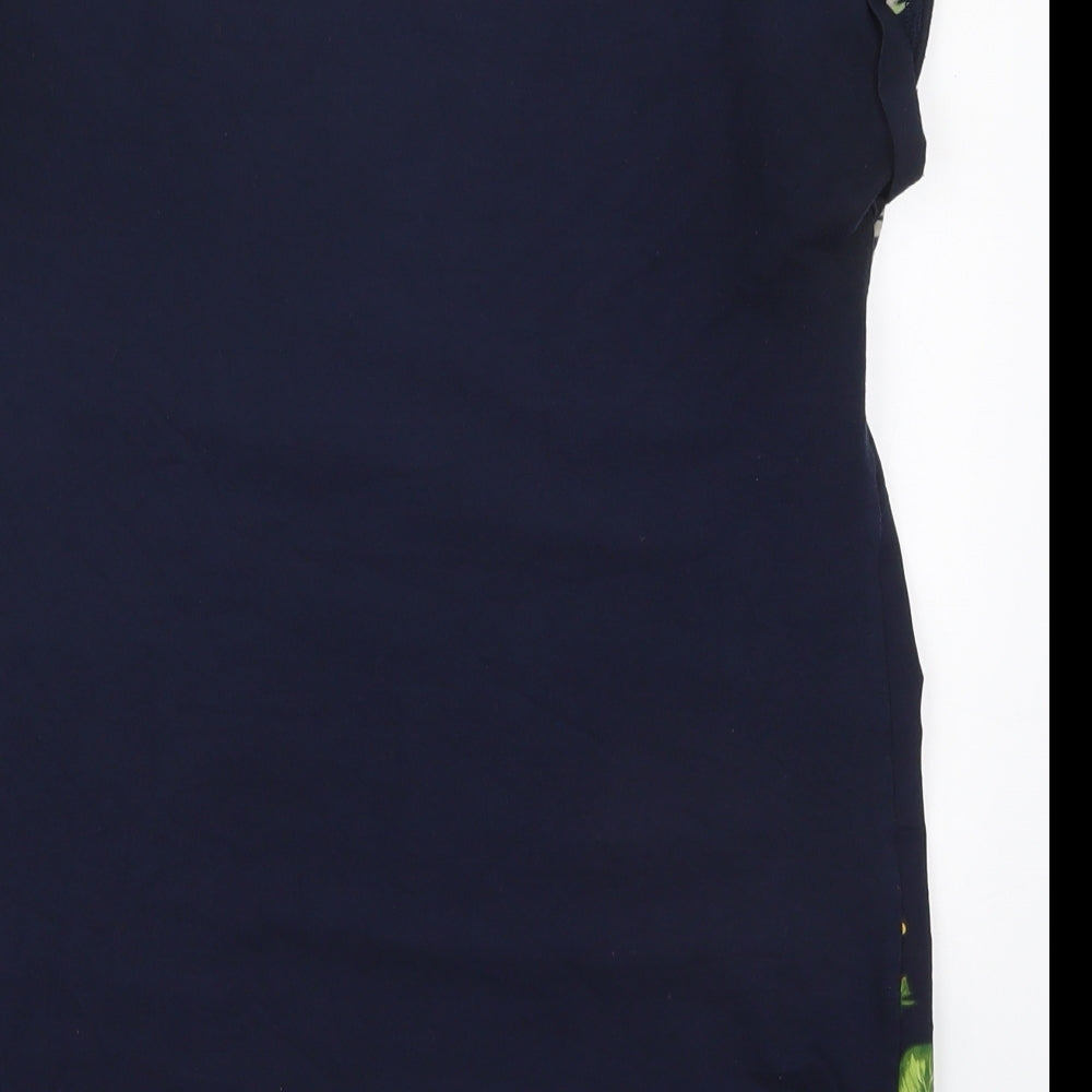 F&F Womens Blue Floral Viscose Basic T-Shirt Size 10 Round Neck