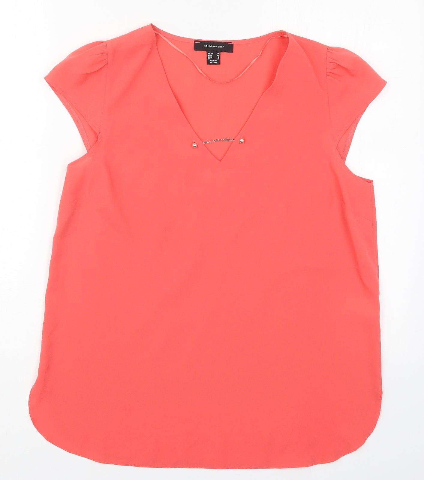 Atmosphere Womens Pink  Polyester Basic Blouse Size 12 V-Neck