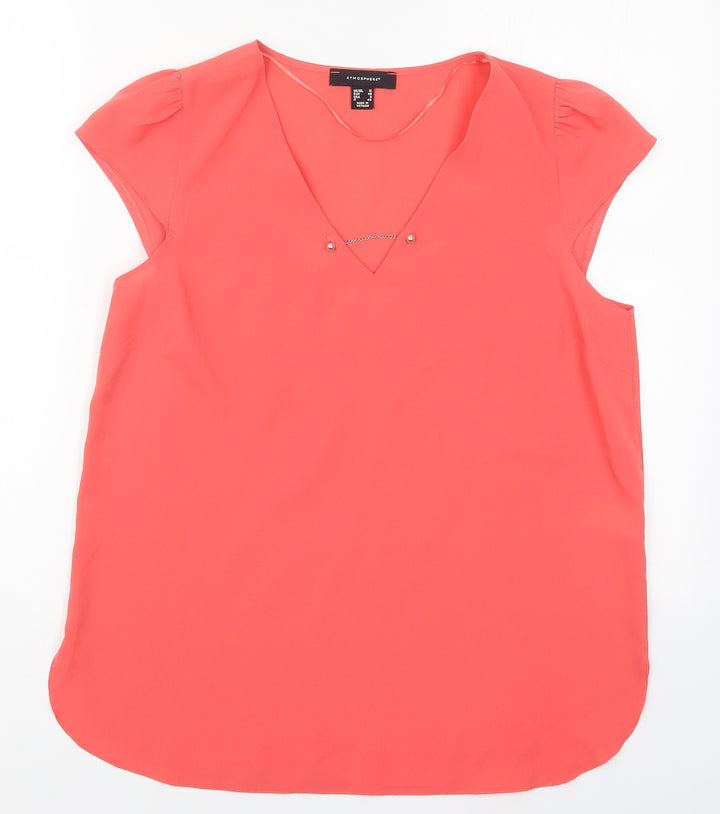 Atmosphere Womens Pink  Polyester Basic Blouse Size 12 V-Neck
