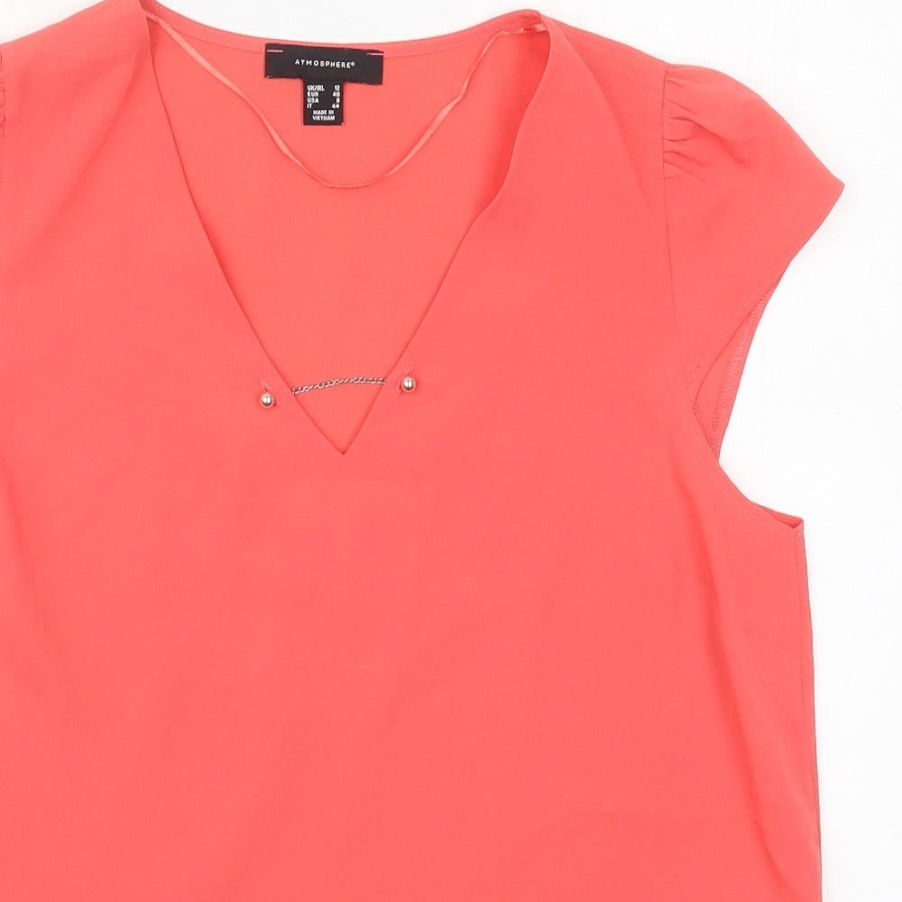 Atmosphere Womens Pink  Polyester Basic Blouse Size 12 V-Neck