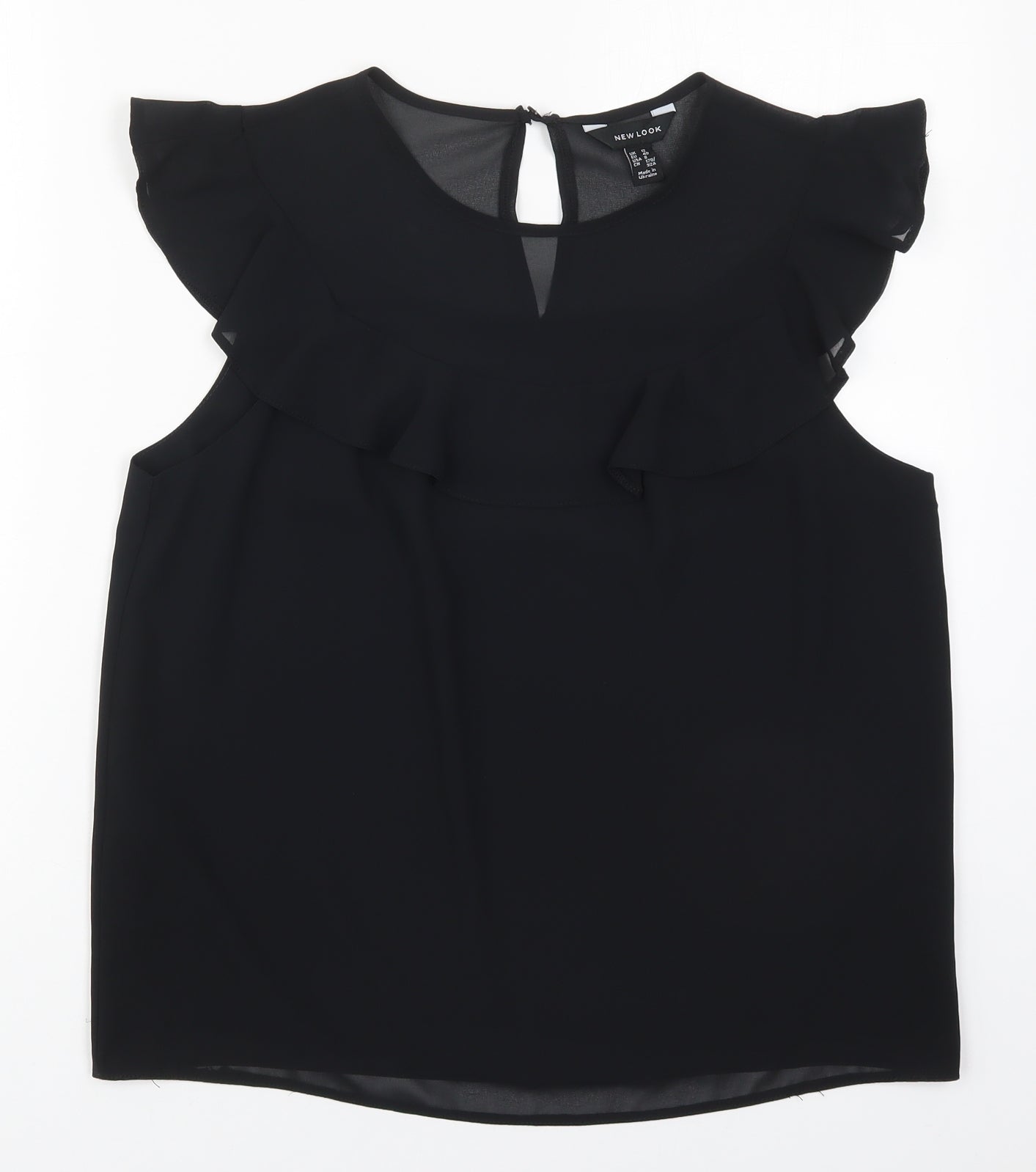 New Look Womens Black  Polyester Basic Blouse Size 12 Round Neck