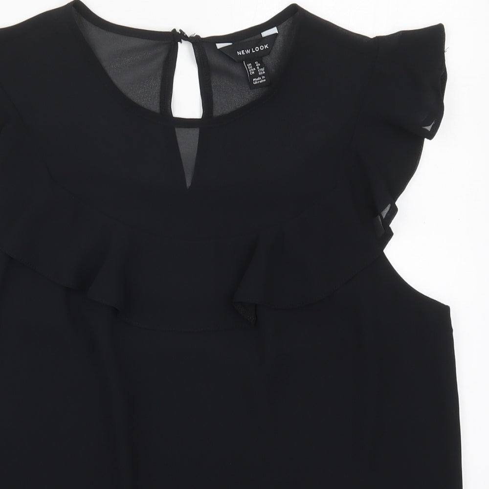 New Look Womens Black  Polyester Basic Blouse Size 12 Round Neck