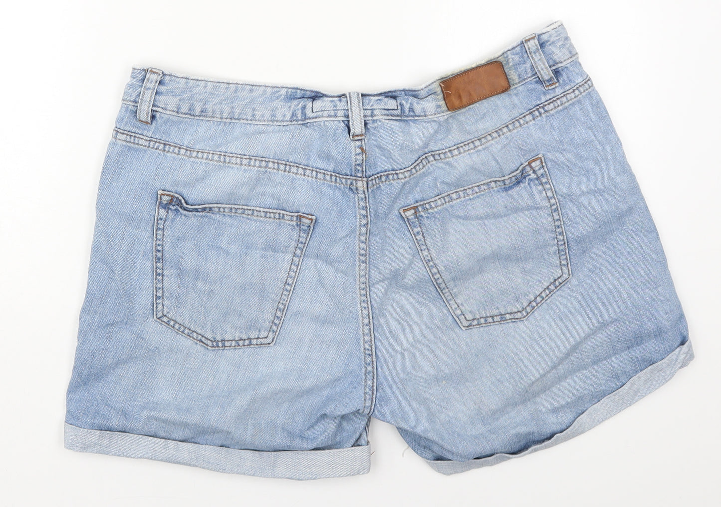H&M Womens Blue  Cotton Mom Shorts Size 33 in L4 in Regular Button