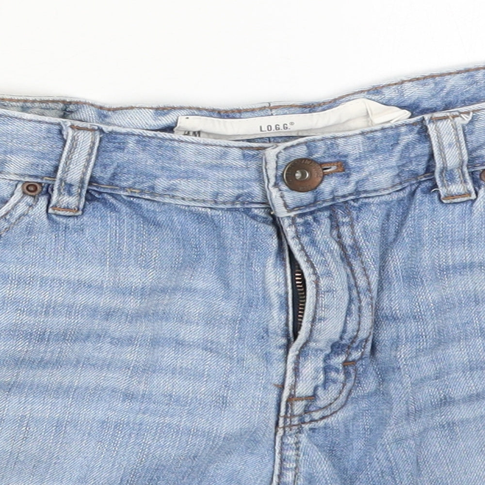 H&M Womens Blue  Cotton Mom Shorts Size 33 in L4 in Regular Button