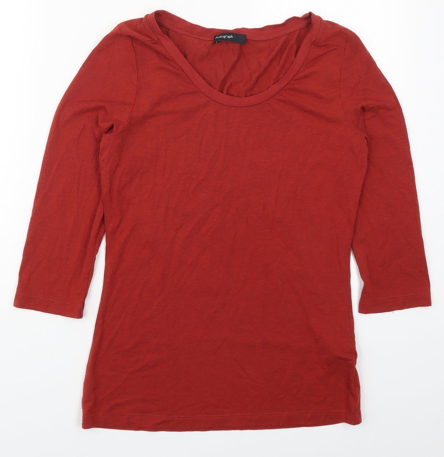 Marks and Spencer Womens Red  Cotton Basic T-Shirt Size 10 Round Neck