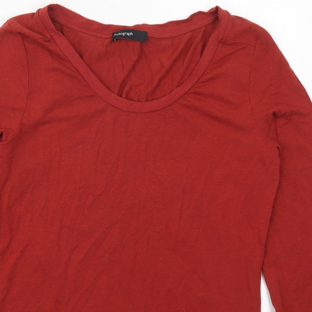 Marks and Spencer Womens Red  Cotton Basic T-Shirt Size 10 Round Neck