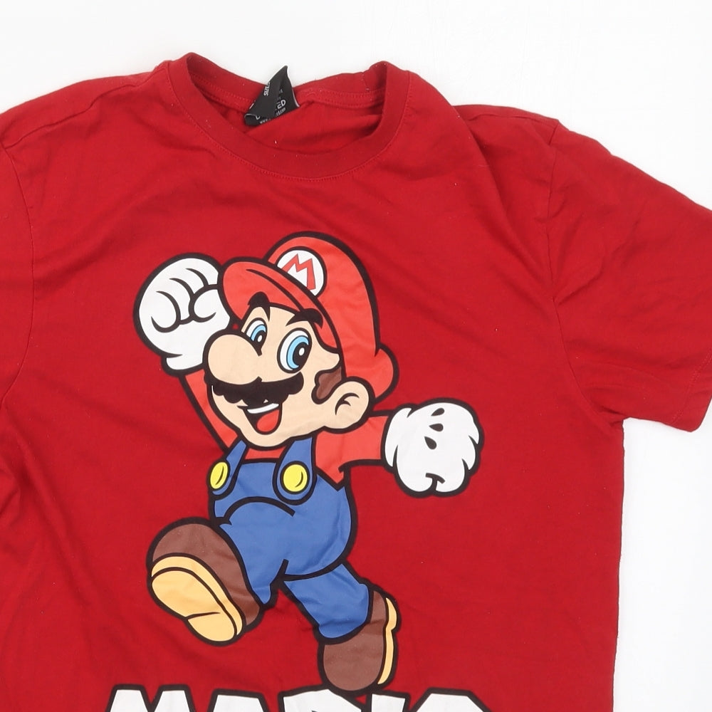 Primark Mens Red  Polyester  T-Shirt Size S Crew Neck  - Mario