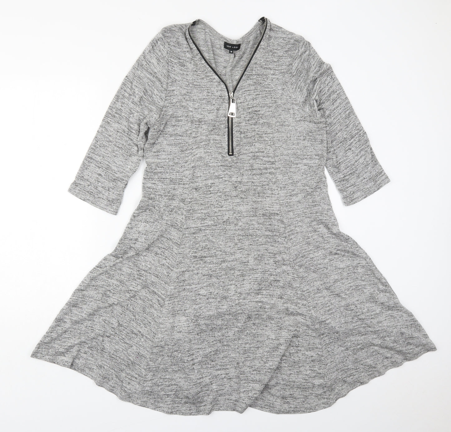 New Look Womens Grey  Viscose Skater Dress  Size 18  V-Neck Pullover