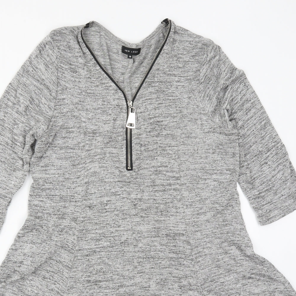 New Look Womens Grey  Viscose Skater Dress  Size 18  V-Neck Pullover