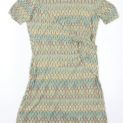 Tramontana Womens Green Geometric Viscose Pencil Dress  Size M  Round Neck Pullover