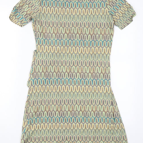 Tramontana Womens Green Geometric Viscose Pencil Dress  Size M  Round Neck Pullover