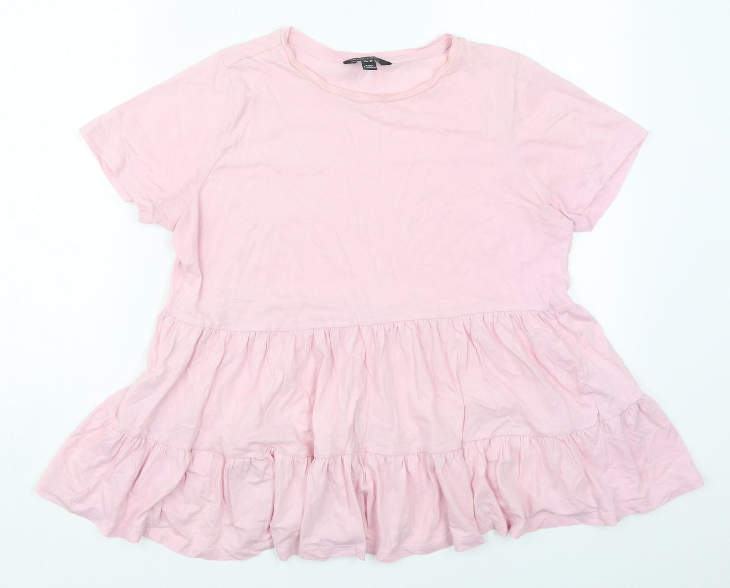 New Look Womens Pink  Cotton Basic T-Shirt Size 10 Crew Neck