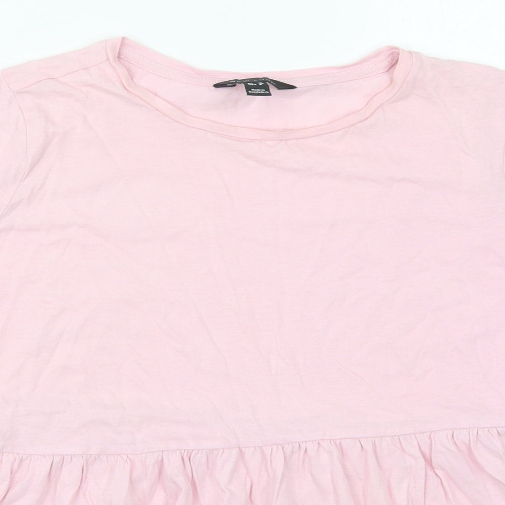 New Look Womens Pink  Cotton Basic T-Shirt Size 10 Crew Neck