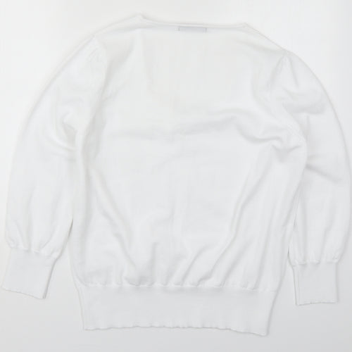 Dunnes Womens White V-Neck  Polyester Pullover Jumper Size L
