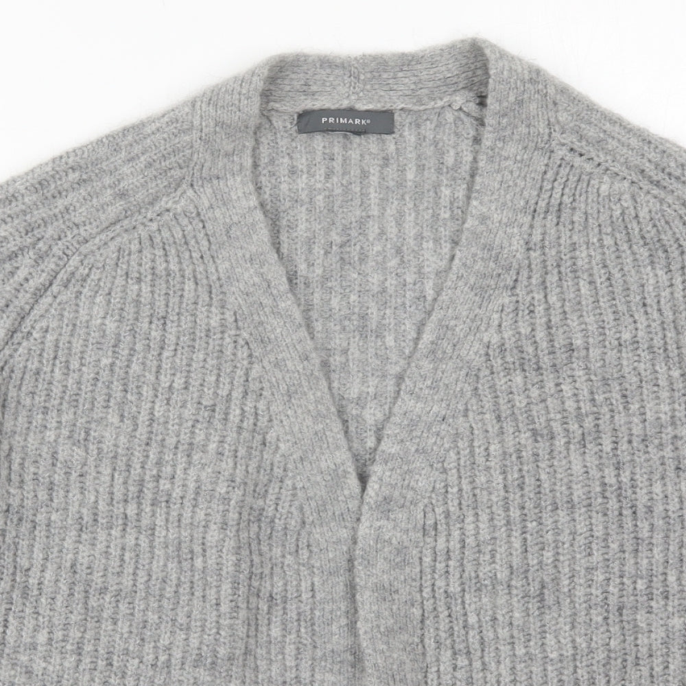 Primark Womens Grey V-Neck  Acrylic Cardigan Jumper Size 10