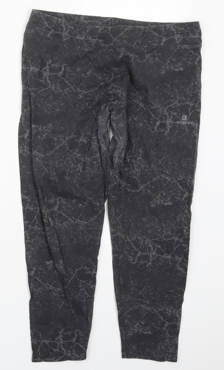 DECATHLON Womens Grey Cotton Carrot Leggings Size M L21.5 in - Marble Effect