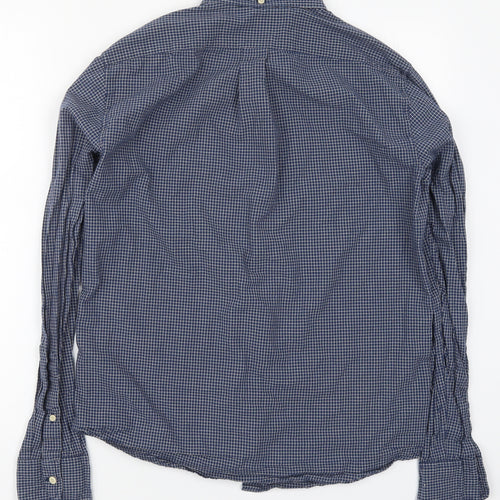 John Lewis Mens Blue Check Cotton  Button-Up Size M Collared Button