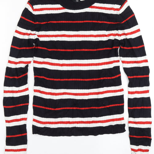 H&M Womens Blue Round Neck Striped Viscose Pullover Jumper Size S