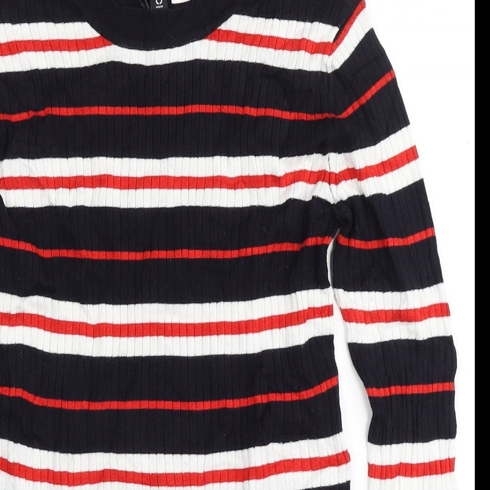 H&M Womens Blue Round Neck Striped Viscose Pullover Jumper Size S