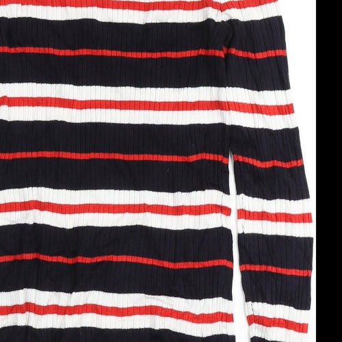 H&M Womens Blue Round Neck Striped Viscose Pullover Jumper Size S