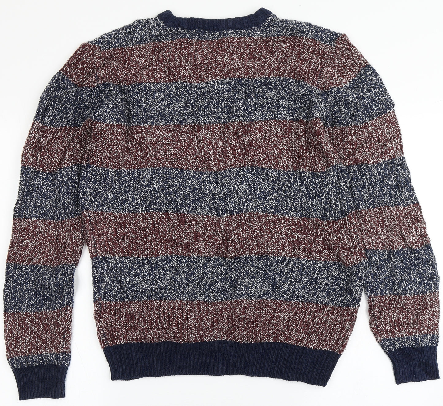Cedar Wood State Mens Blue Round Neck Striped Acrylic Pullover Jumper Size S
