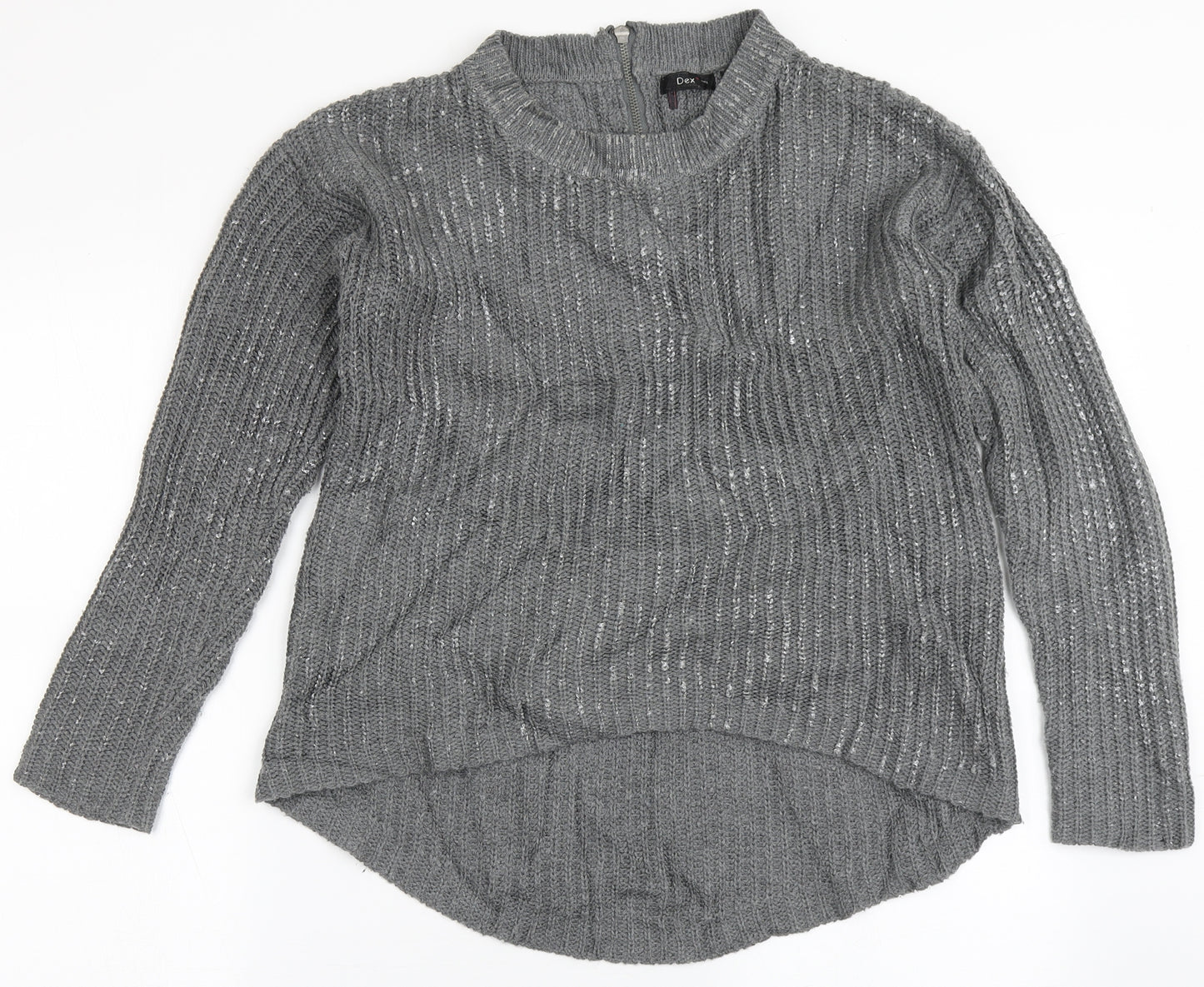 Dex Womens Grey Round Neck  Acrylic Pullover Jumper Size XS