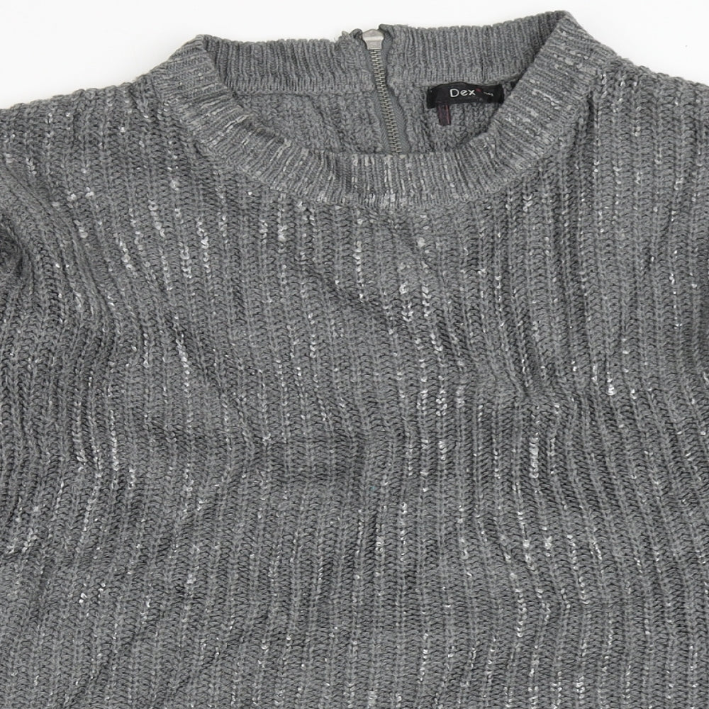 Dex Womens Grey Round Neck  Acrylic Pullover Jumper Size XS