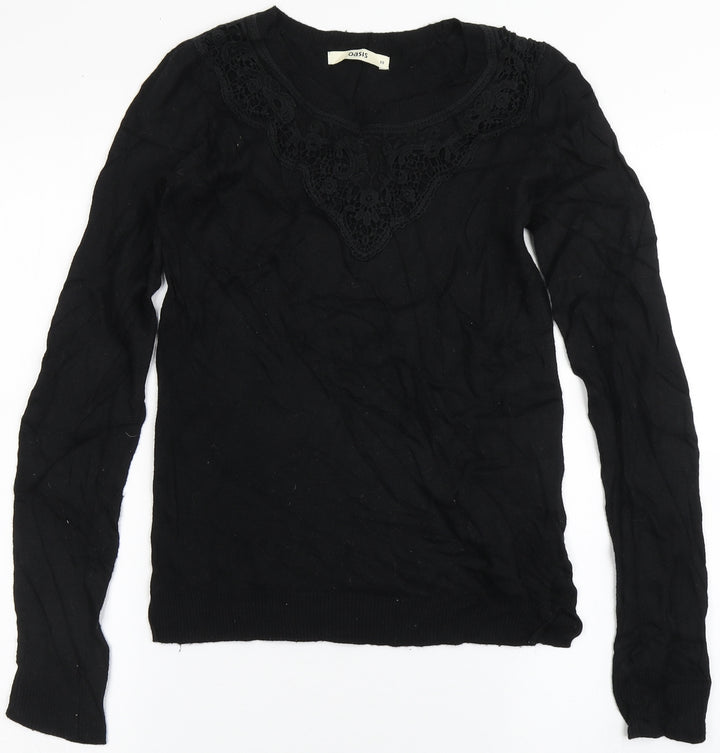Oasis Womens Black Round Neck  Viscose Pullover Jumper Size XS