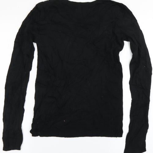 Oasis Womens Black Round Neck  Viscose Pullover Jumper Size XS